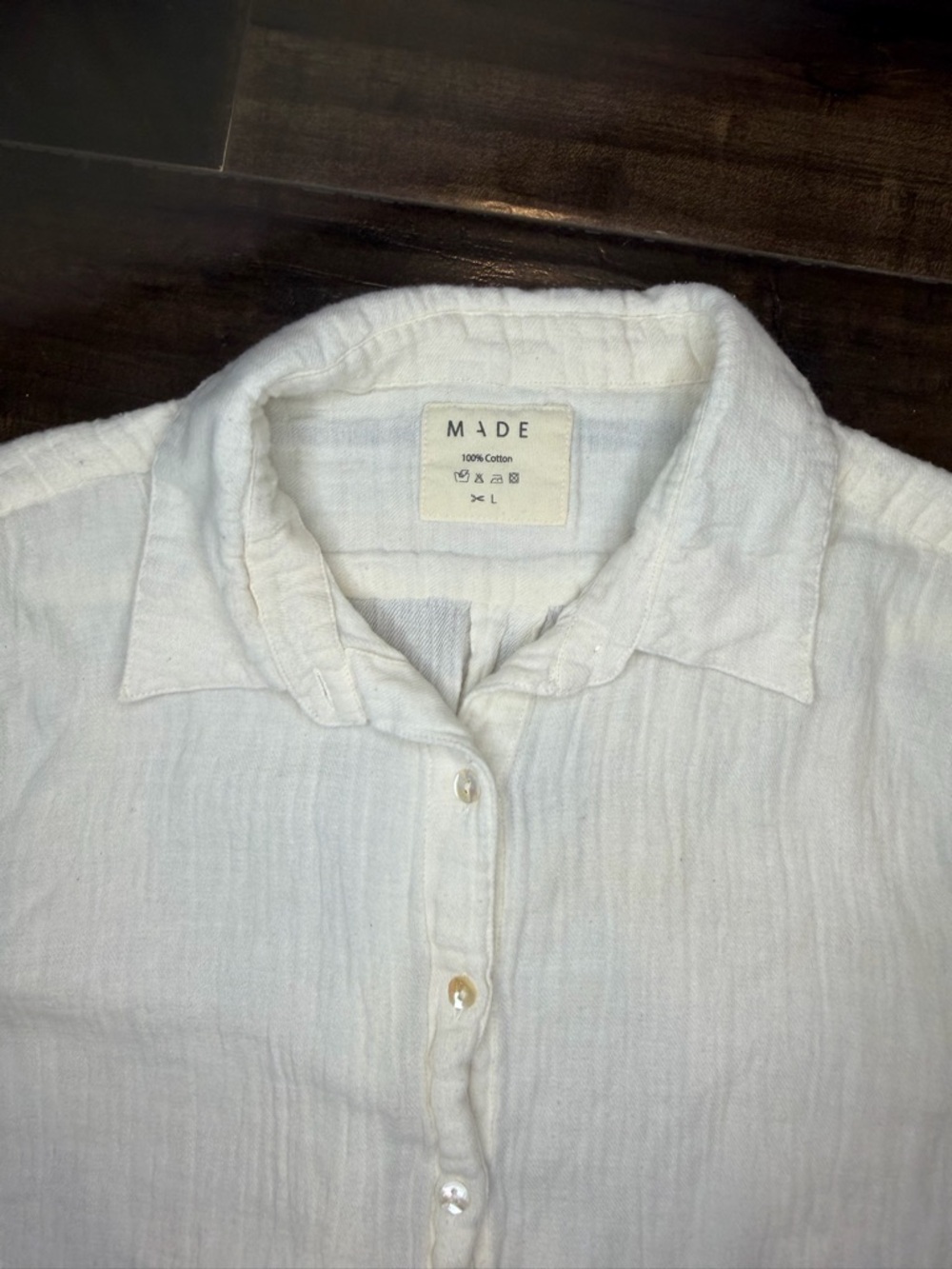 MADE 100% Cotton Embroidered Fringe Hem Shirt - Size Large - Picture 3 of 15